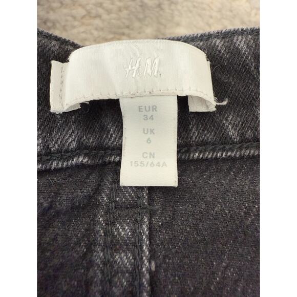 H&M Size 2 Denim Raw Hem Cotton Tapered Jeans Black Button Zip Pockets - Picture 9 of 12